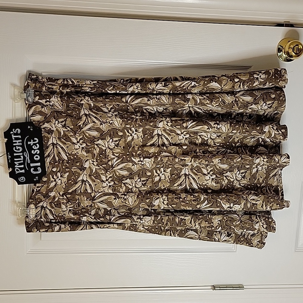 Christopher & Banks 14 Skirt A-Line Olive Green Brown White Floral